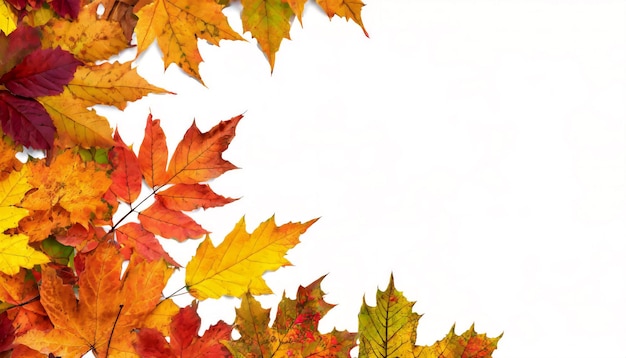 Photo autumn leaves on white background with copy space