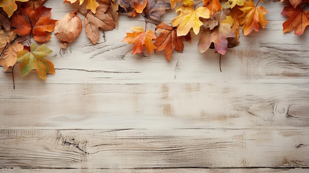 Autumn Leaves on Whitewashed Wood