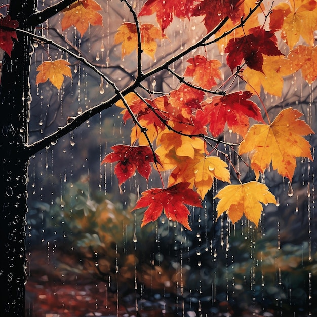 autumn leaves with autumn rain bohem effect