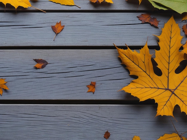 autumn leaves on wood plate