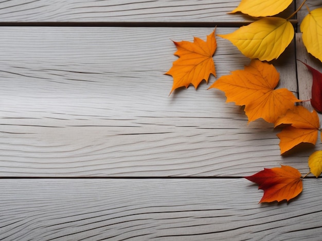 autumn leaves on wood plate