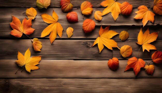 autumn leaves on a wooden background