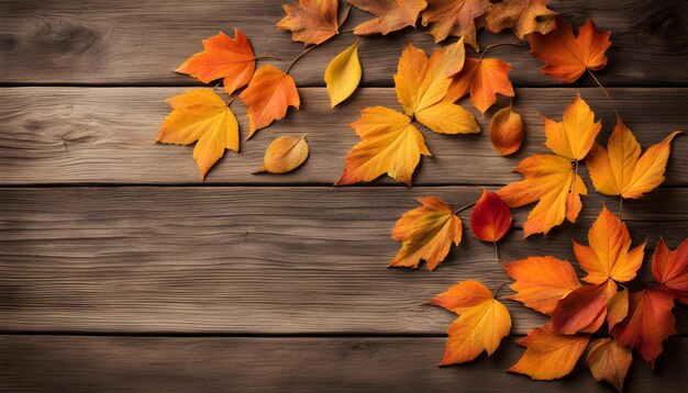 autumn leaves on a wooden background