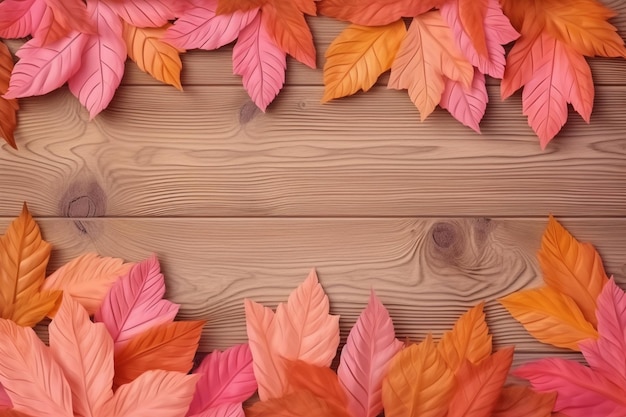 Autumn leaves on a wooden background