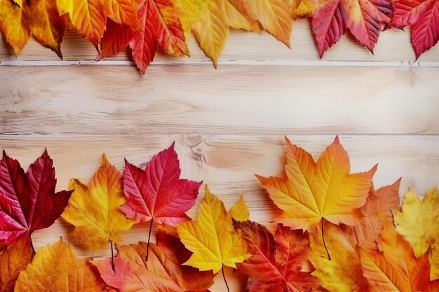 autumn leaves on a wooden background