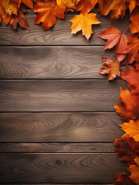 autumn leaves on a wooden surface