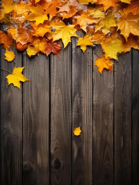 autumn leaves on a wooden wall