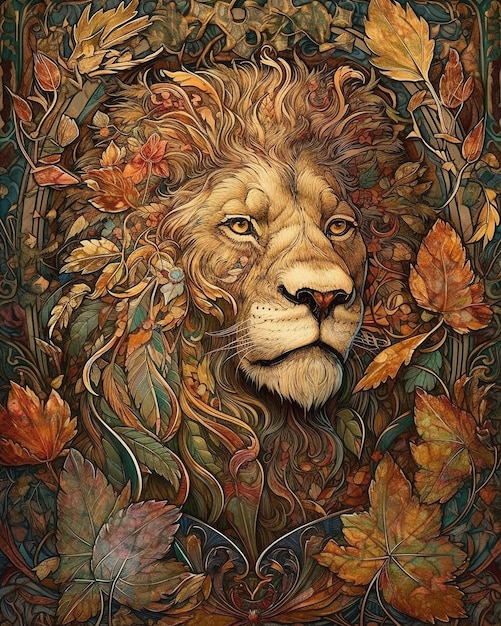 Autumn Lion Portrait Printable Art High Quality Digital Download wildlife decor printable wall