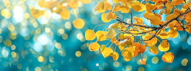 Autumn magic golden leaves and bokeh lights