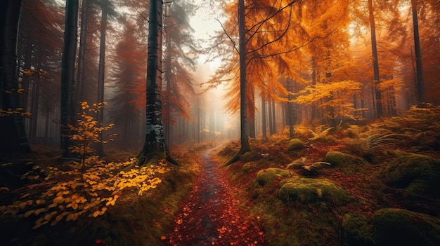 Autumn magical forest background