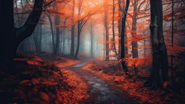 Autumn magical forest background