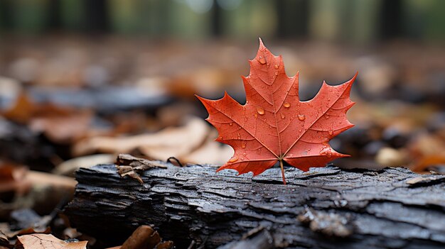 autumn maple leaf on a background of fallen yellow maple leaves