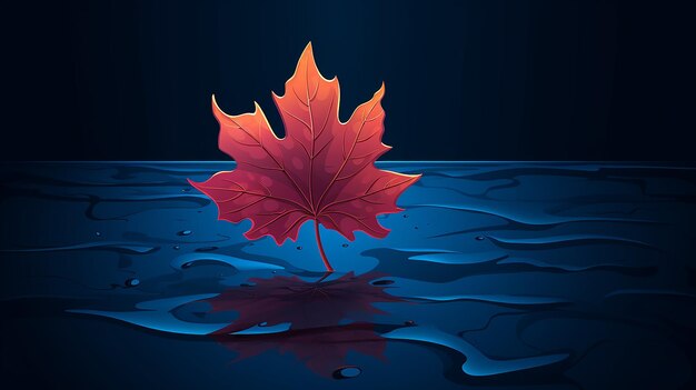 Autumn maple leaf on water surface with ripples Copy space