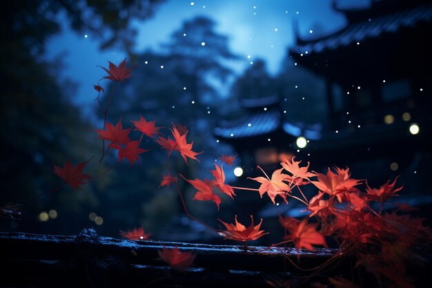 autumn maple leaves at night