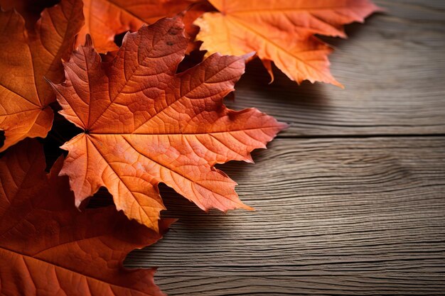 Autumn maple leaves on wooden table