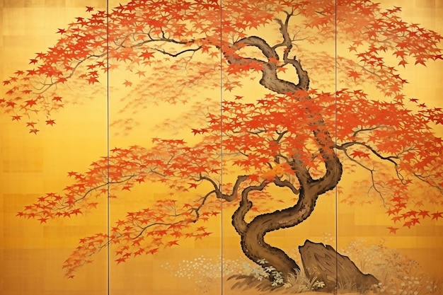 Autumn Maple Vintage Japanese Painting Generative AI