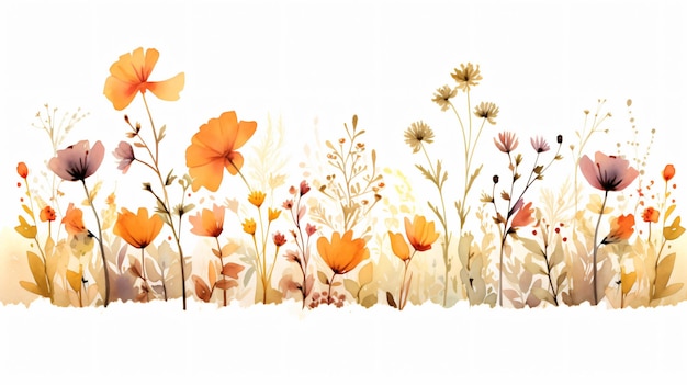 Autumn meadow Cute watercolor flowers