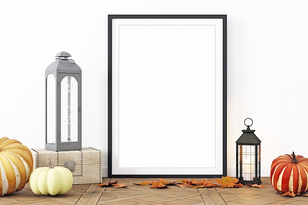 Autumn mockup with black A4 frame