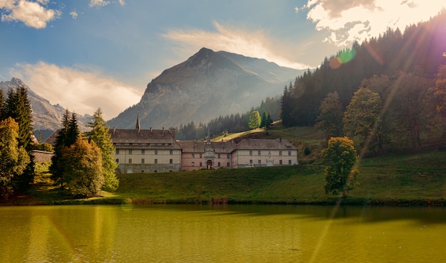 Autumn mountain landscape in the French Alps