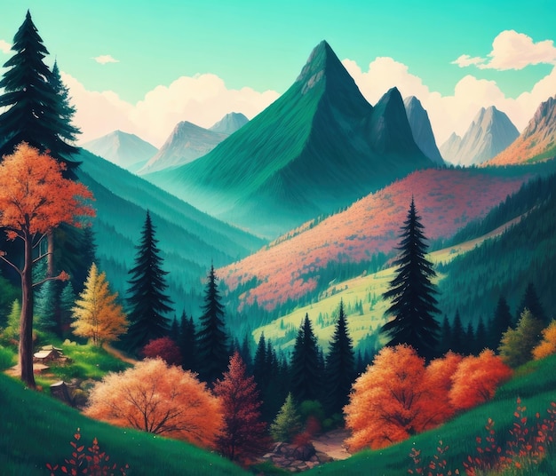 Autumn mountain landscape wallpaper design