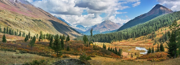 Осень в горной долине, панорамный вид