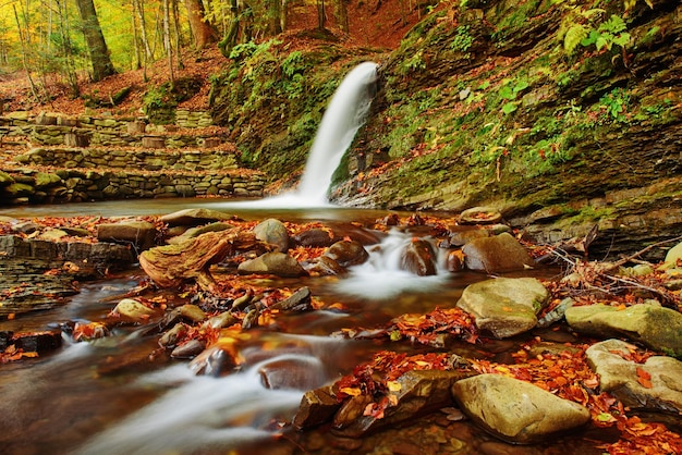 秋の山の滝