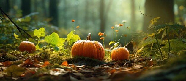 Autumn natural background with pumpkins