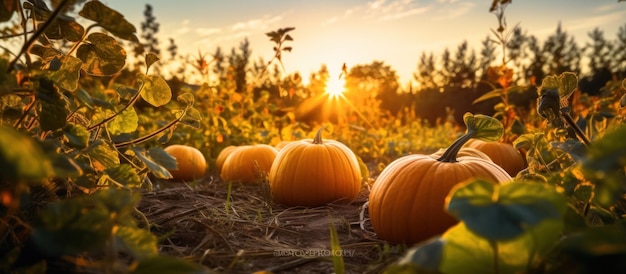 Autumn natural background with pumpkins