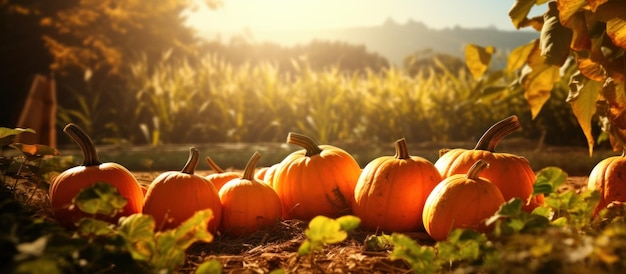 Autumn natural background with pumpkins