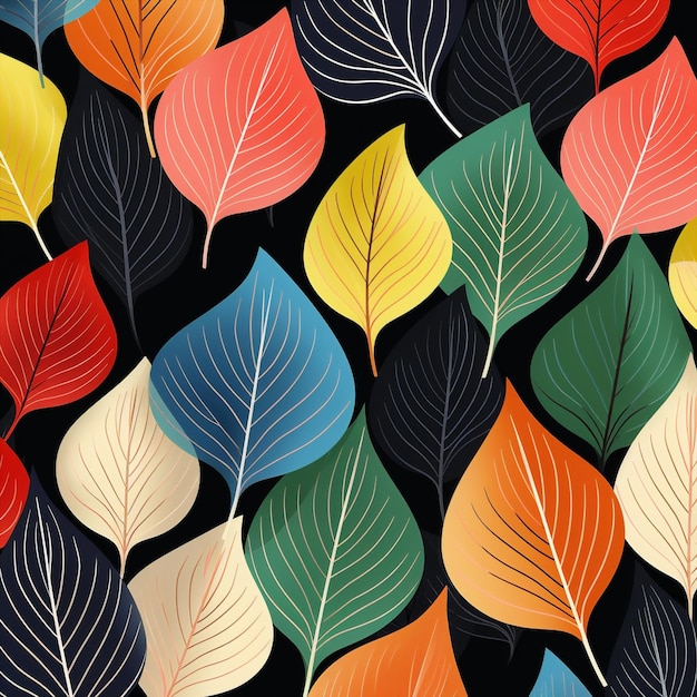 秋の自然背景 イラスト パターン 葉のデザイン 植物 プリント セット アート