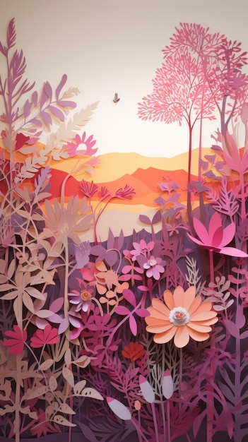 Autumn nature landscape art paper cut Generative AI