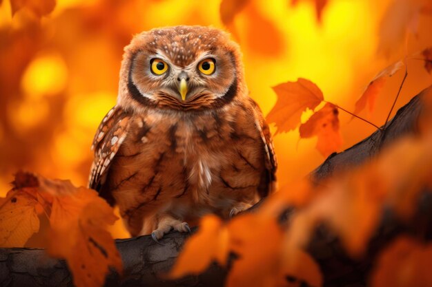 Photo autumn in nature with owl