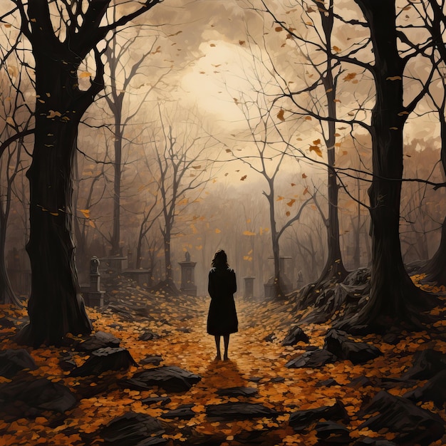 Autumn night autumn man or person moon high quality ai generated image