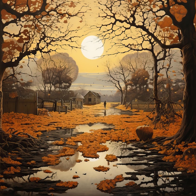 Autumn night autumn man or person moon high quality ai generated image