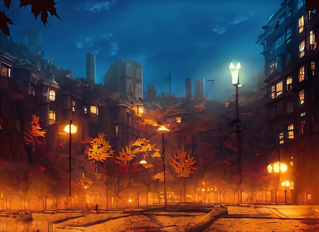 autumn night city