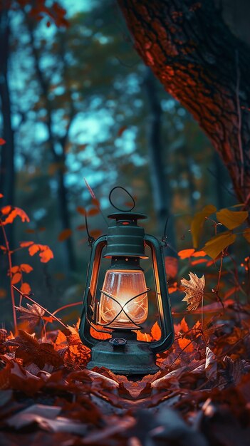 Photo autumn night glowing lantern illuminates vibrant 8k