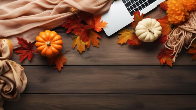 Autumn office workspace autumn flat lay achtergrond