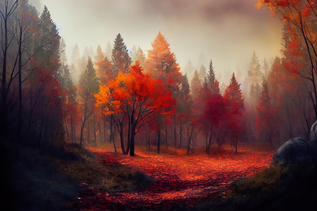 가을 오렌지 숲 컨셉 아트 그림