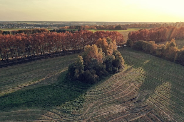 autumn panorama drone, landscape in autumn nature top view