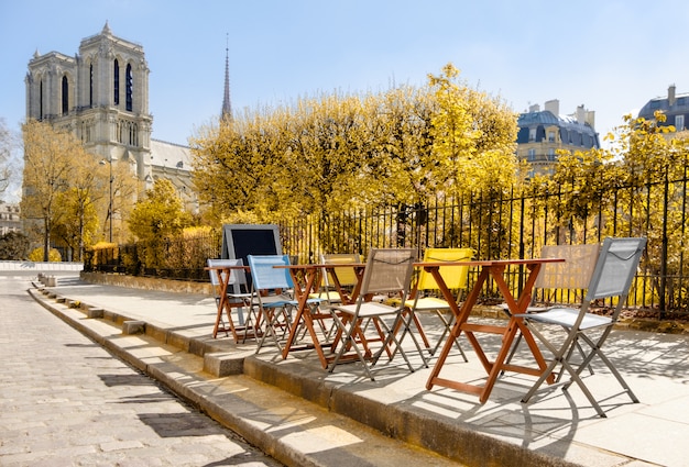 Autumn in Paris. cafe by Notre-Dame cathedral