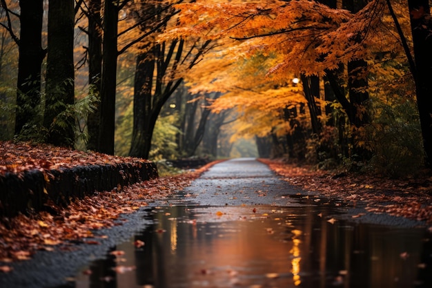 道路上の秋の公園