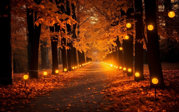 사진 황금의 평온으로 가는 가을의 길