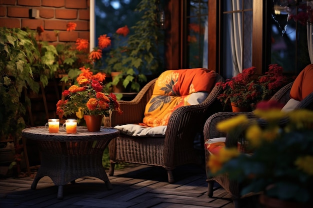 Photo autumn patio party ights decorate a cozy garden