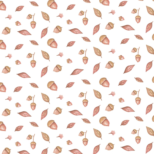 Photo autumn pattern illustration with acorn and leaves