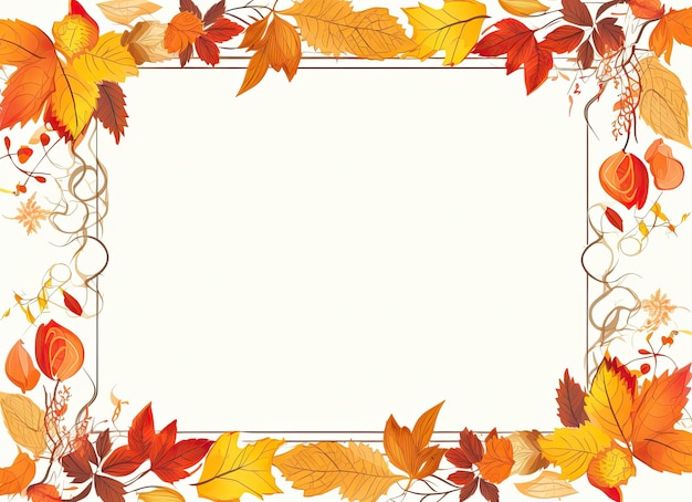 Autumn photo frame on a white background with yellow orange and red leaves perfect for adding text by generative AI