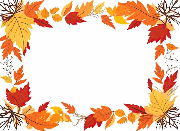 Autumn photo frame on a white background with yellow orange and red leaves perfect for adding text by generative AI