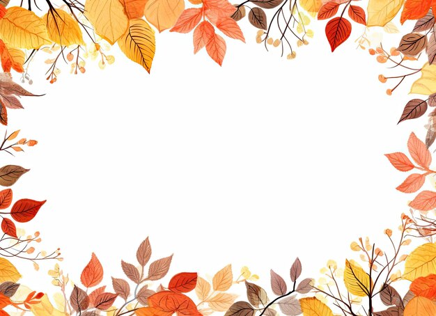 Photo autumn photo frame on a white background with yellow orange and red leaves perfect for adding text by generative ai