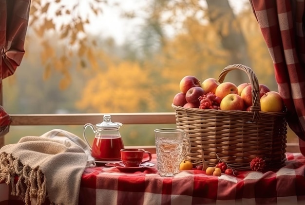 テラスで秋のピクニック