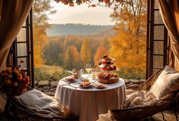 Autumn picnic on the terrace