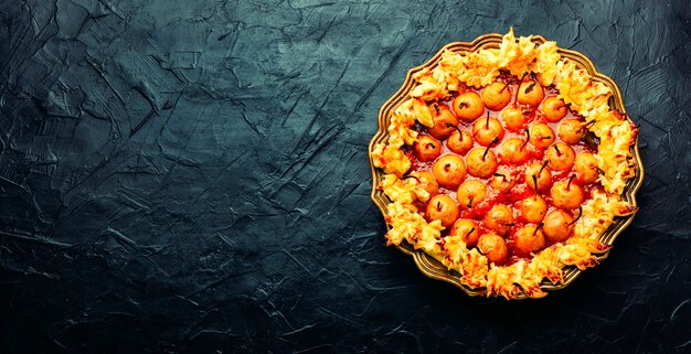 Autumn pie with pear,space for text